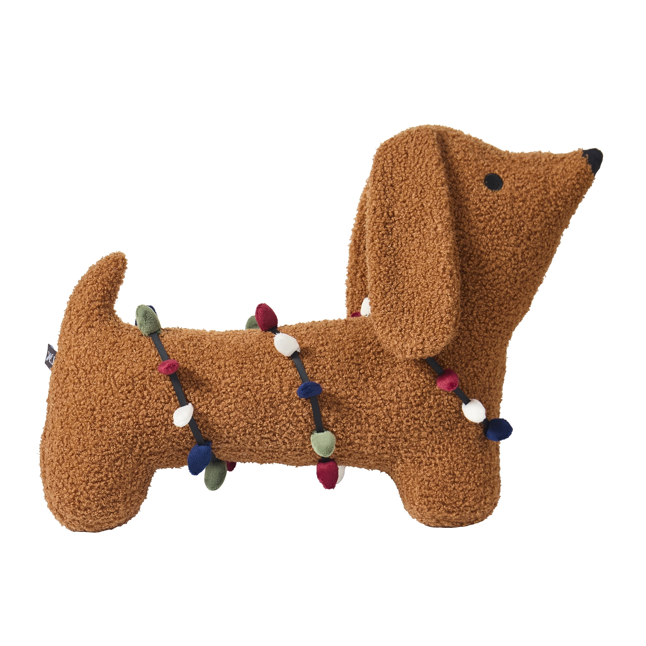 My Texas House 16" x 10" Brown Dachshund Christmas Lights Toy Pillow