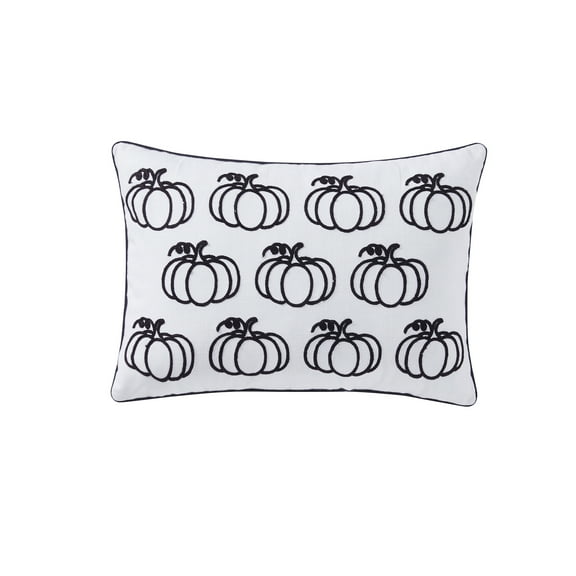 My Texas House 14" x 20" Fiona White/Black Pumpkin Cotton Halloween Decorative Pillow Cover