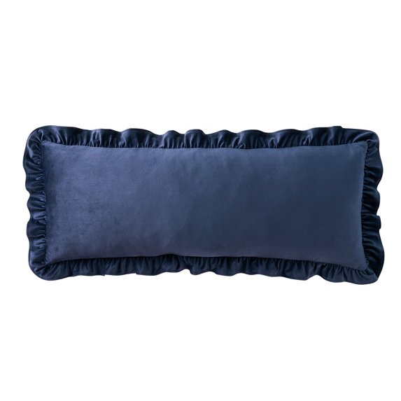 My Texas House 14" x 36" Blue Ruffle Velvet Oblong Decorative Pillow