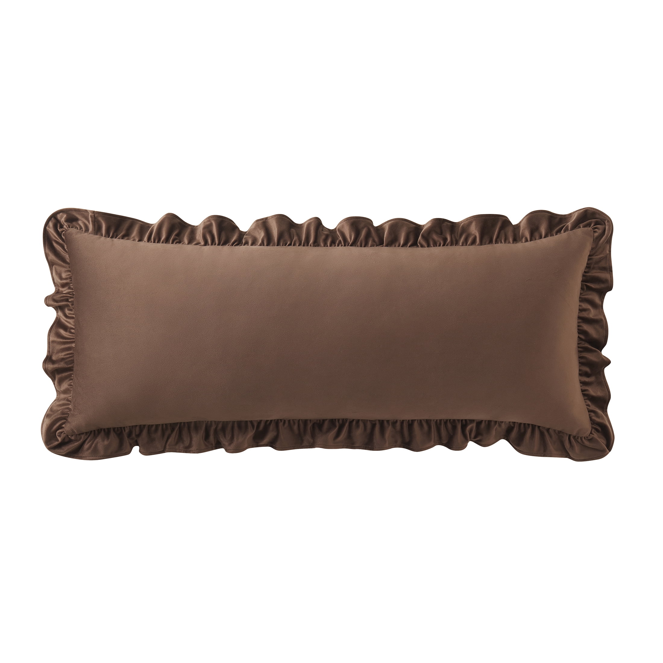 My Texas House 14" x 36" Brown Ruffle Oversized Lumbar Decorative Pillow