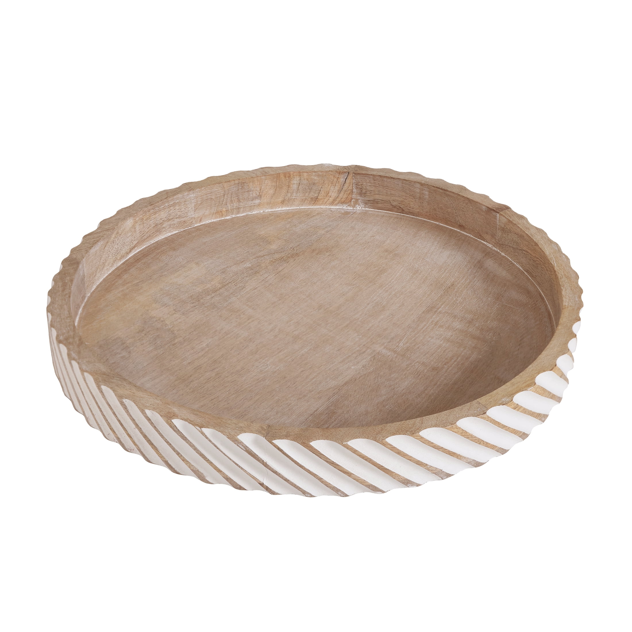 My Texas House 16" Natural White Diagonal Round Wood Decorative Tray, 4 Count