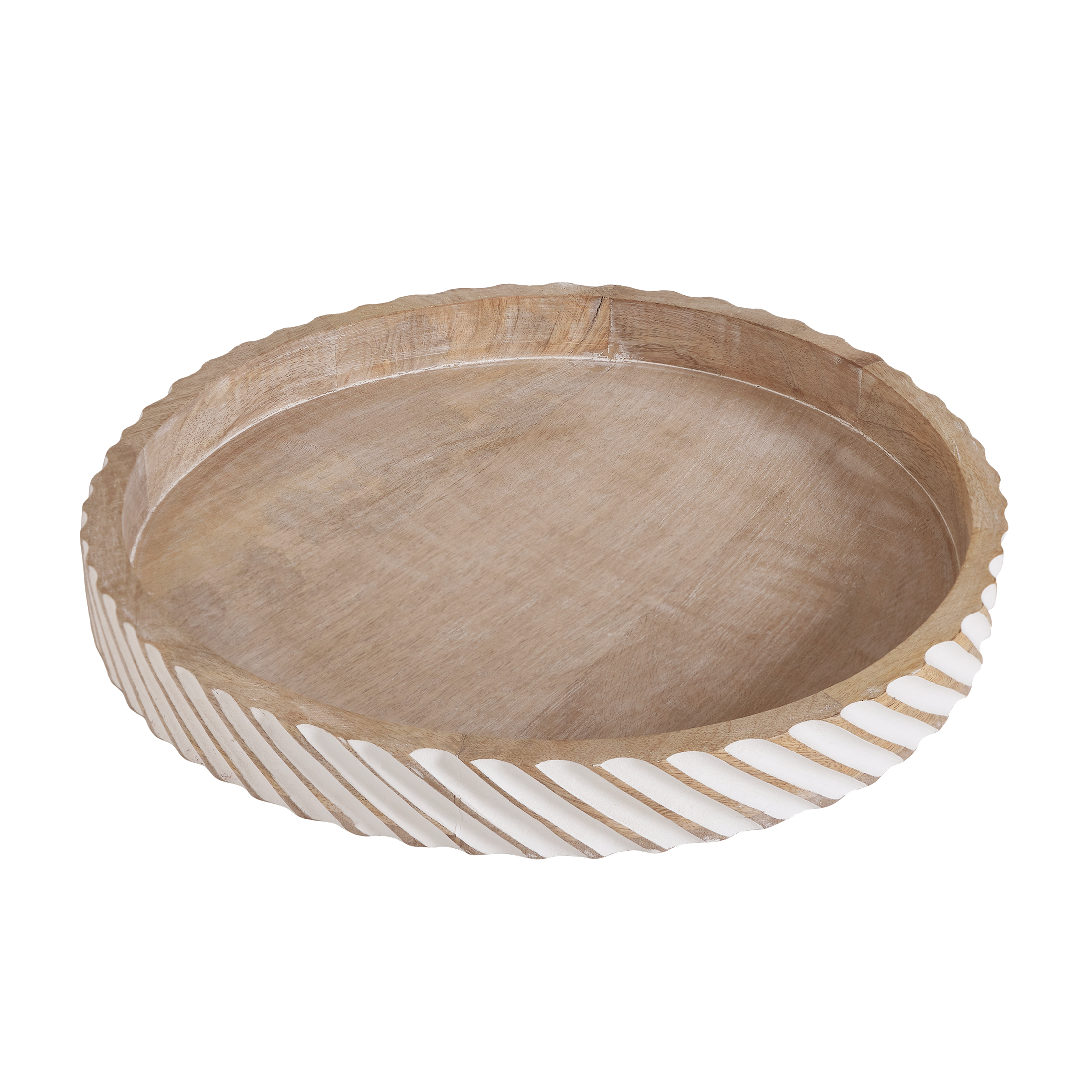My Texas House 16" Natural White Diagonal Round Wood Decorative Tray - image 1 of 5