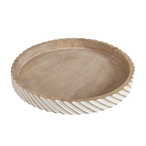 My Texas House 16" Natural White Diagonal Round Wood Decorative Tray, 4 Count