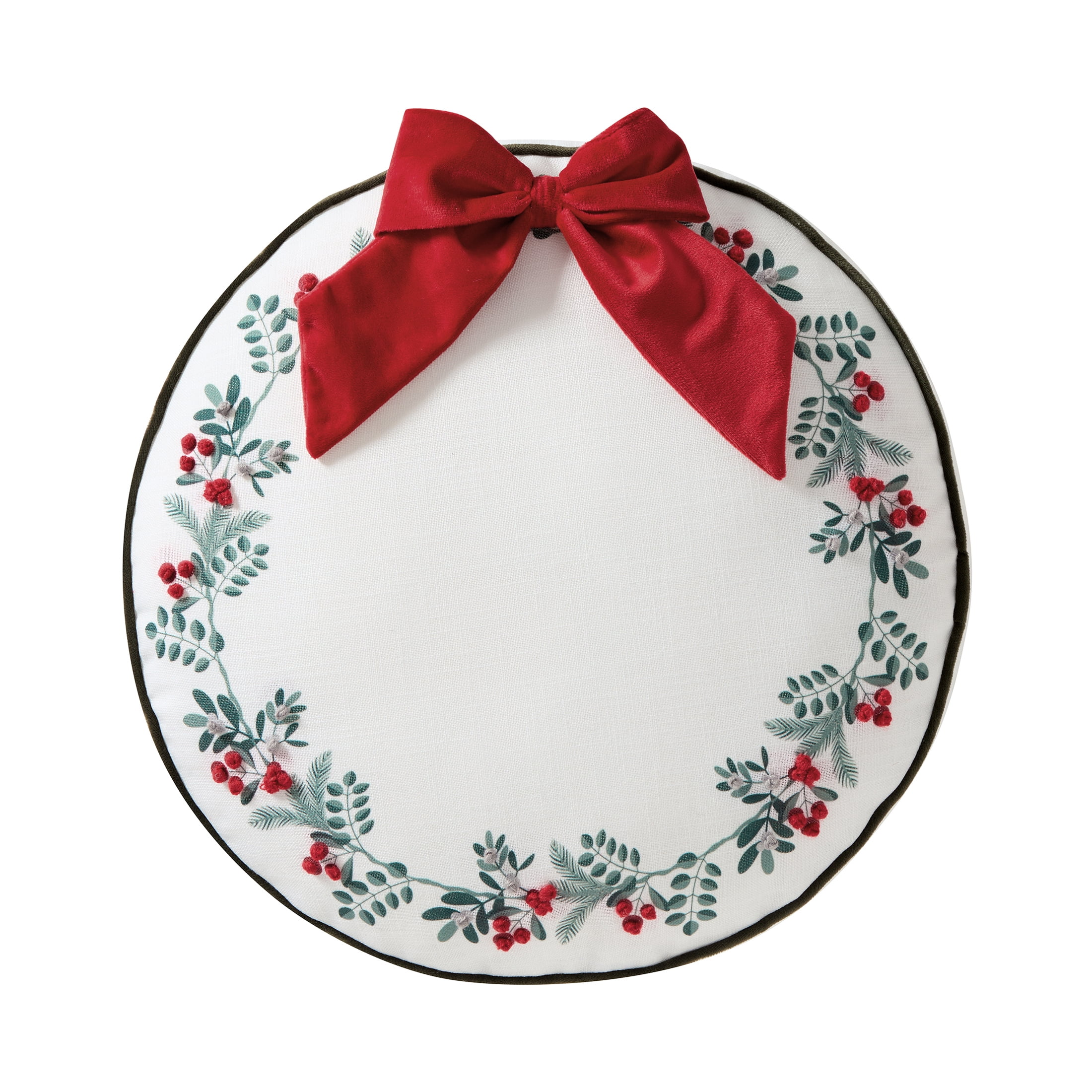 My Texas House Bright White Christmas Wreath Round Decorative Pillow, 16 in x 16 in