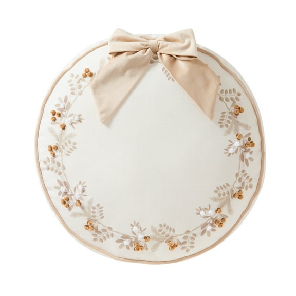 My Texas House 16" x 16" Ivory Christmas Wreath Round Decorative Pillow