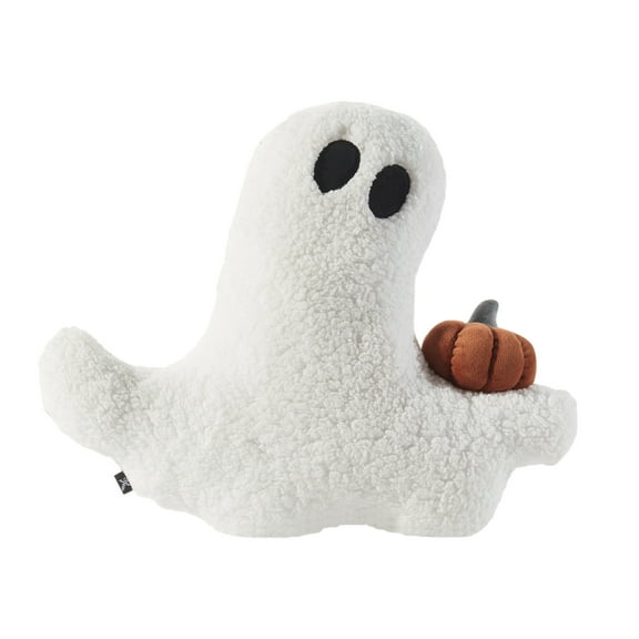 My Texas House 16" x 18" Ghost with Pumpkin White Shaped Decorative Pillow