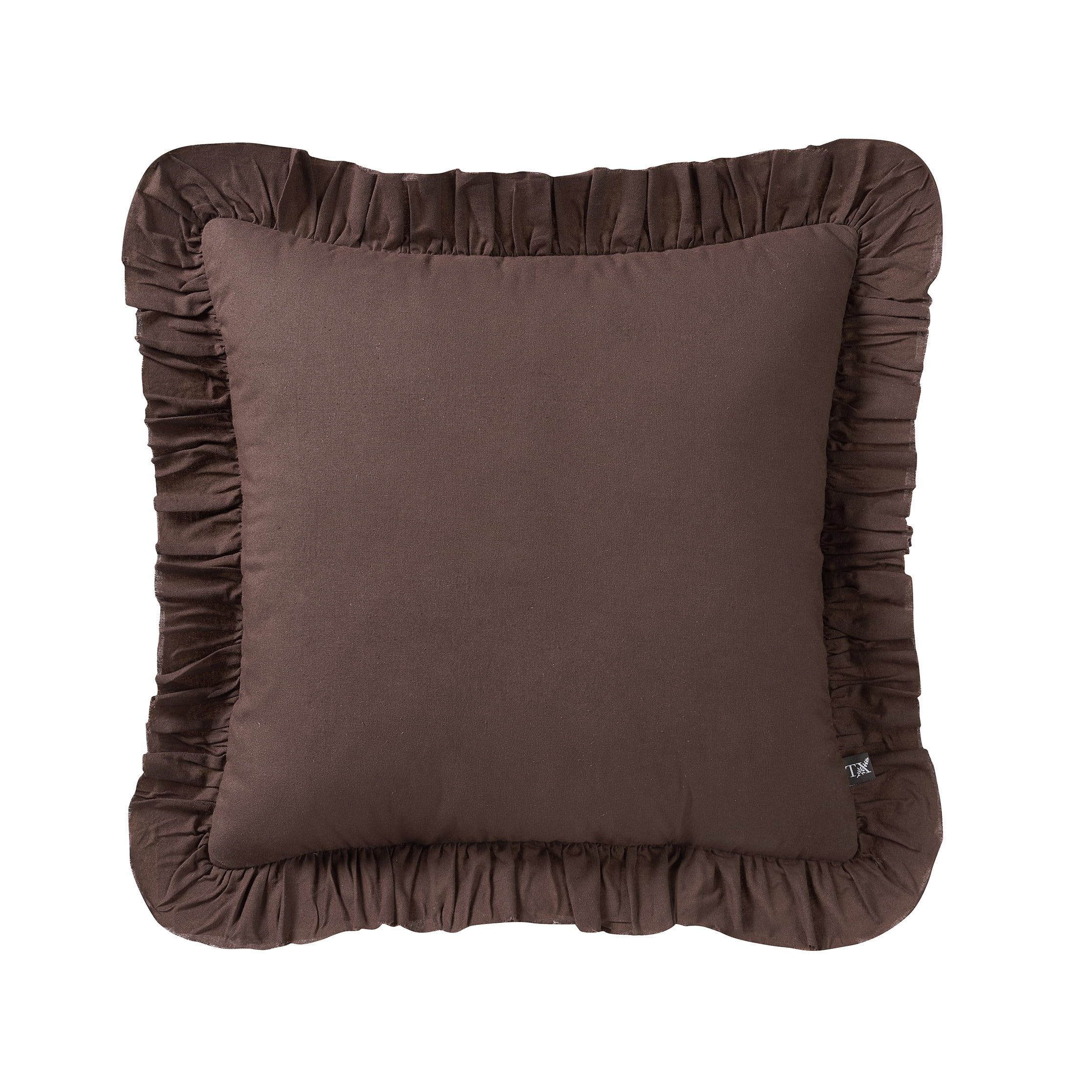 My Texas House 18" x 18" Brown Ruffle Cotton Decorative Pillow