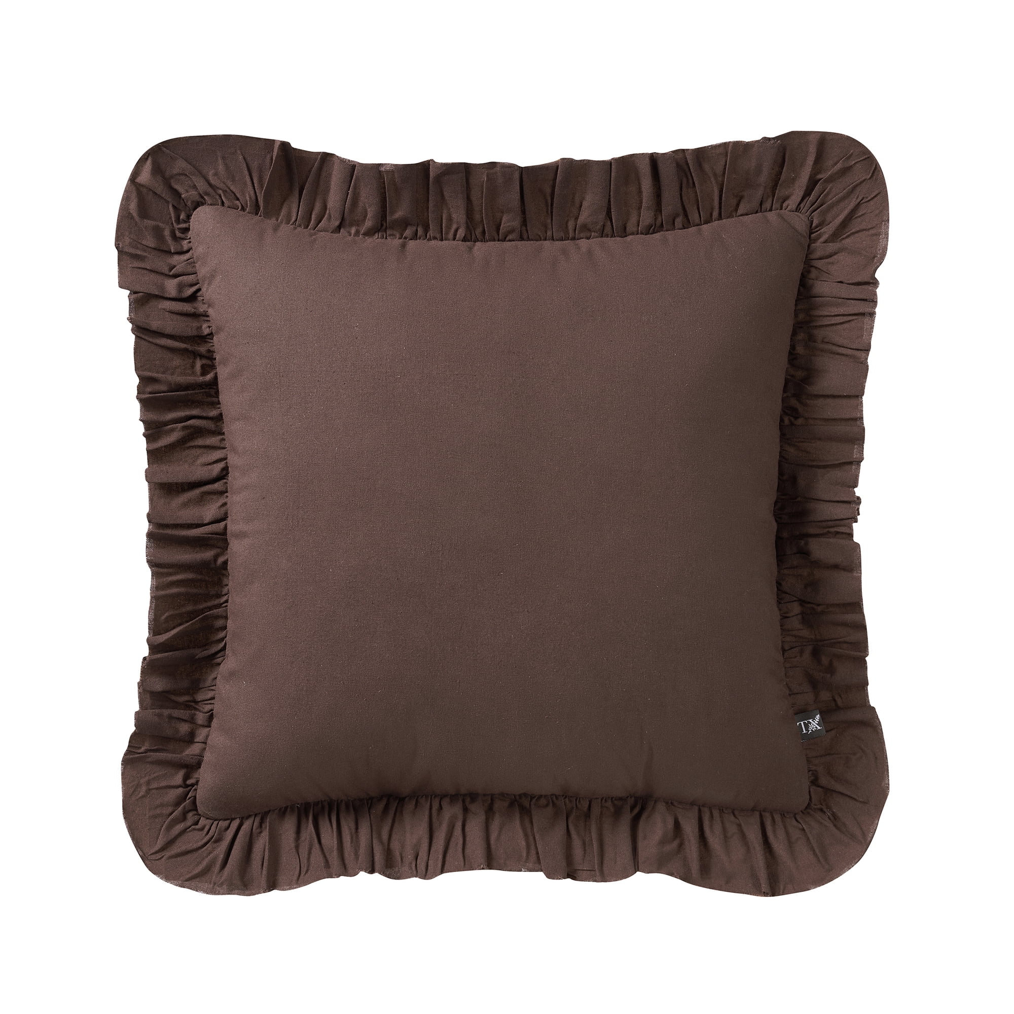 My Texas House 18" x 18" Brown Ruffle Cotton Decorative Pillow