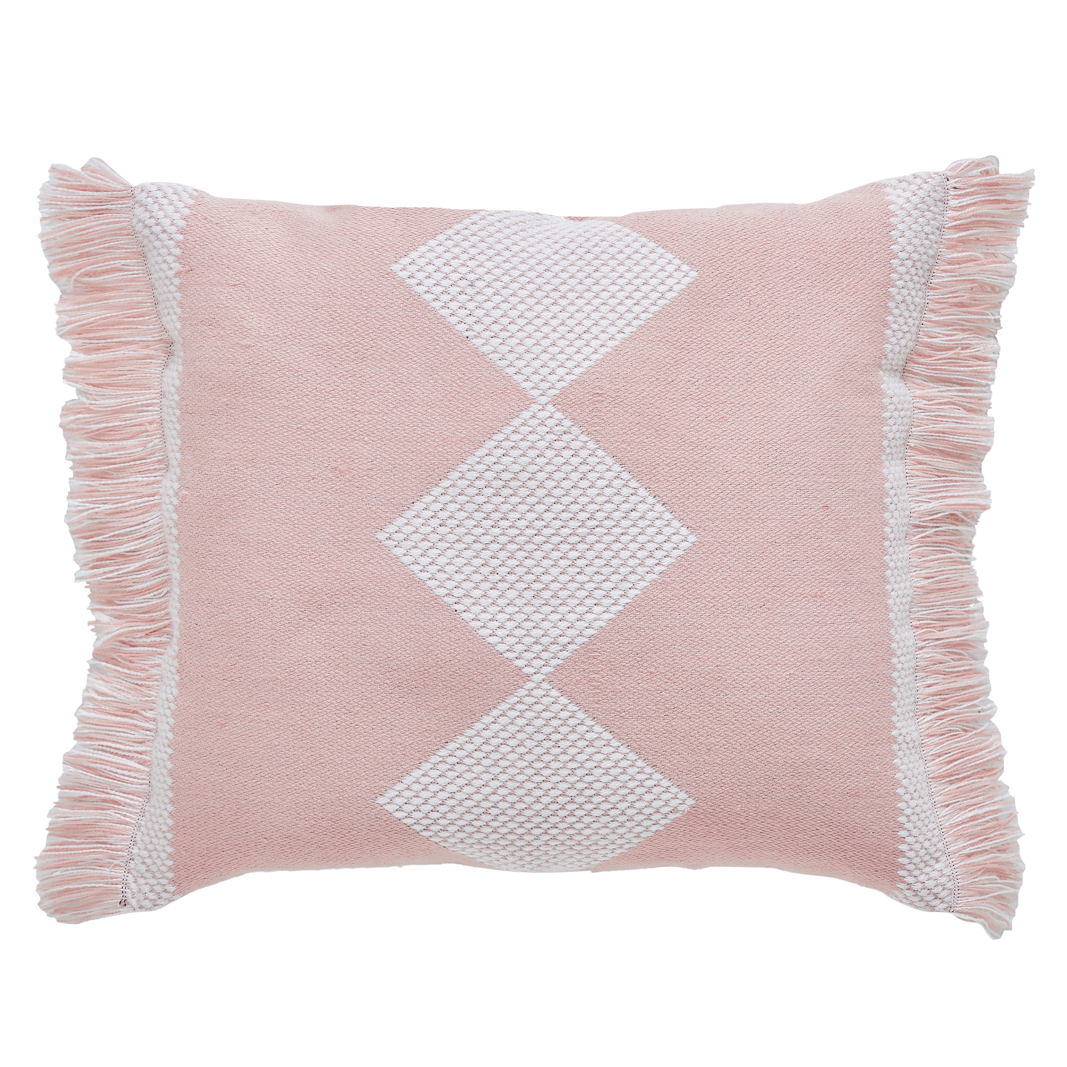 My Texas House 18" x 18" Diamond Fringe Peach Square Outdoor Decorative Pillow