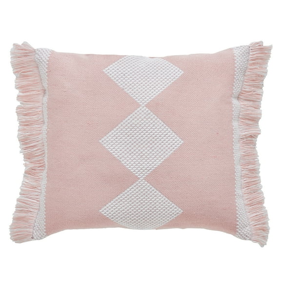 My Texas House 18" x 18" Diamond Fringe Peach Square Outdoor Decorative Pillow