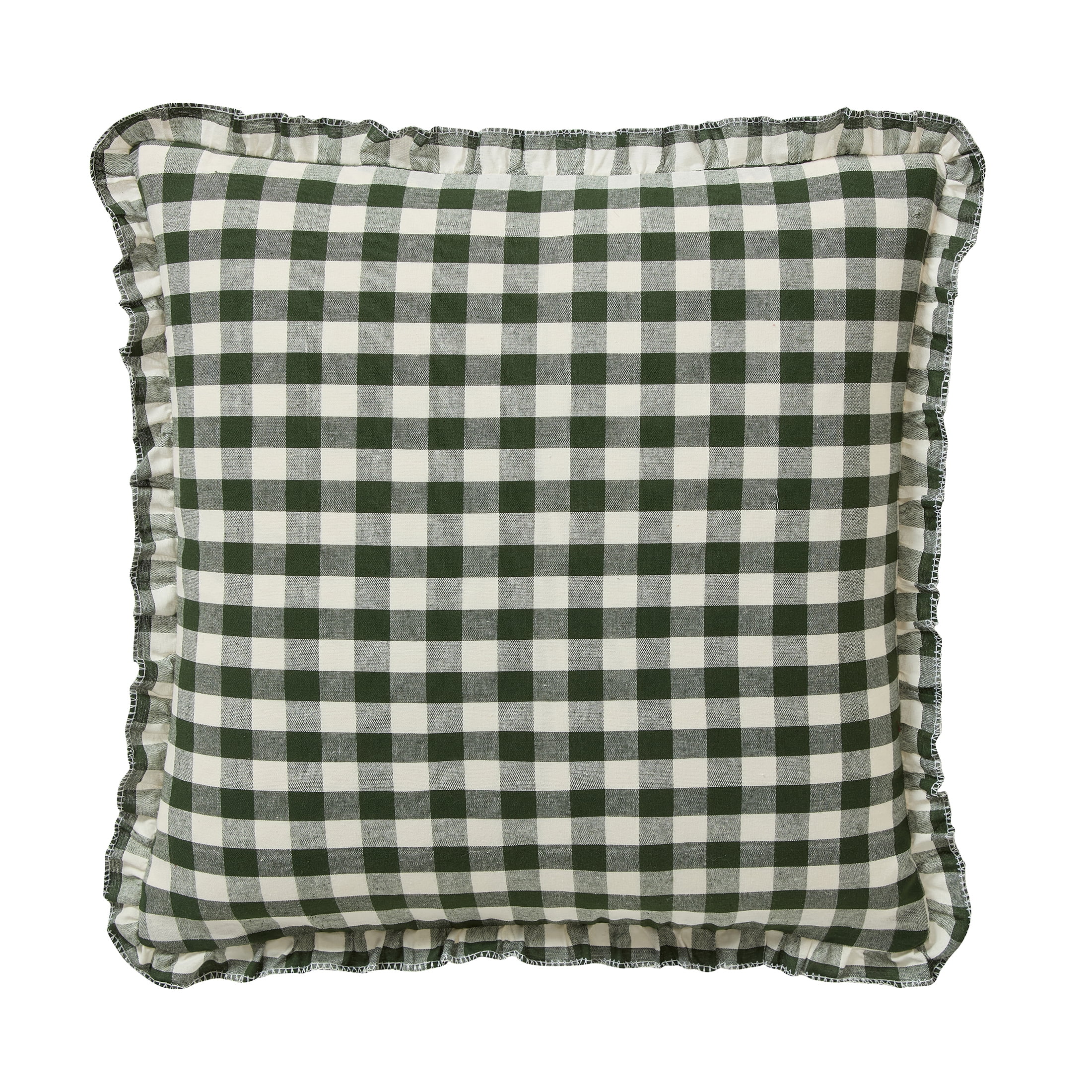 My Texas House 18 in x 18 in Ivory/Green Micro Gingham Decorative Pillow