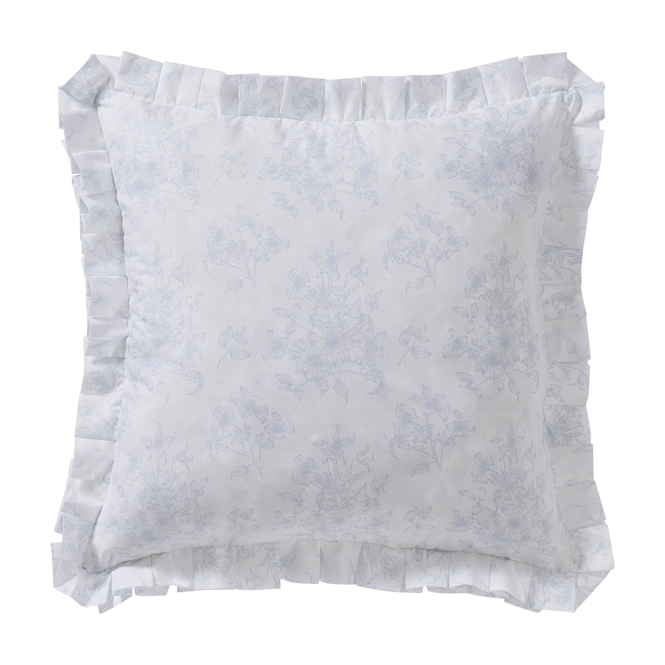 My Texas House 18 in x 18 in White/Blue Floral Toile Pleated Decorative Pillow