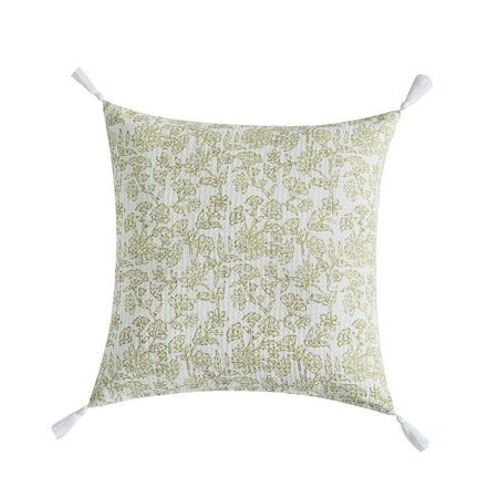My Texas House 18" x 18" White Floral Block Print Cotton Waffle Decorative Pillow Cover