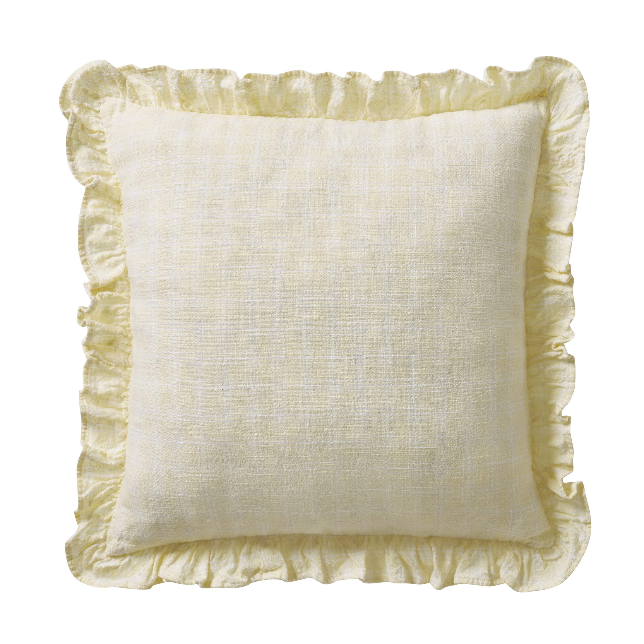 My Texas House 18 in x 18 in Yellow Plaid Ruffle Cotton Decorative Pillow