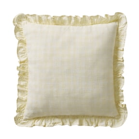 My Texas House 18 in x 18 in Yellow Plaid Ruffle Cotton Decorative Pillow