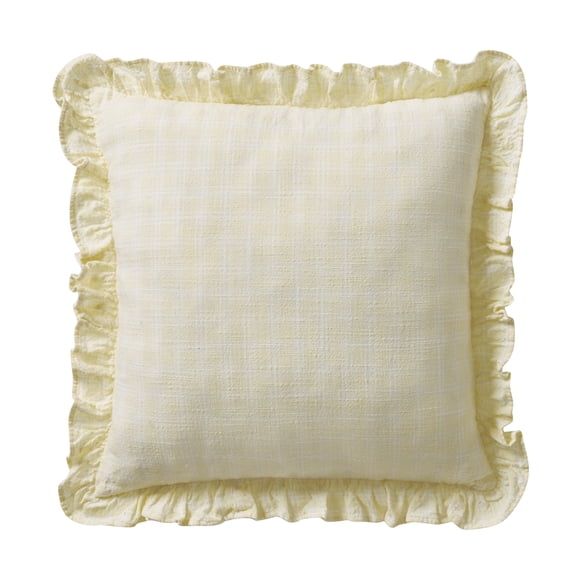 My Texas House 18" x 18" Yellow Ruffle Plaid Cotton Decorative Pillow