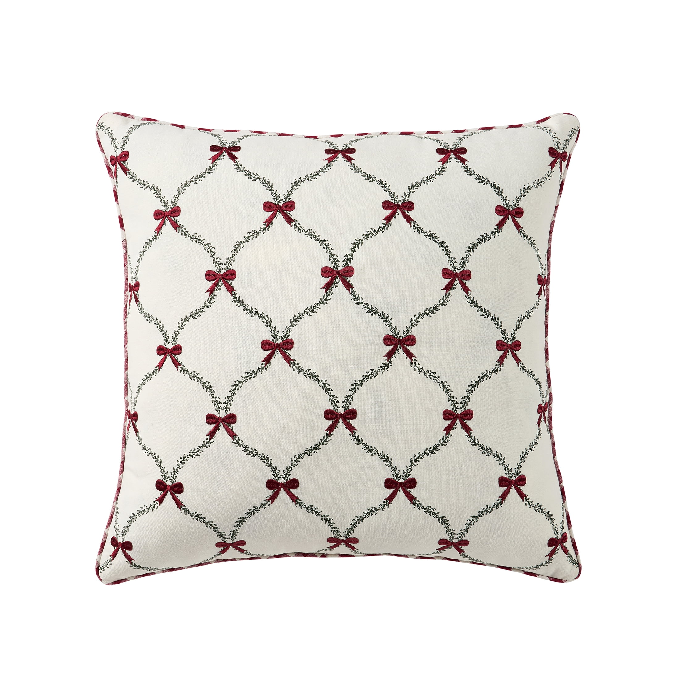 My Texas House 18" x 18" White/Red Ogee Embroidered Decorative Pillow Cover