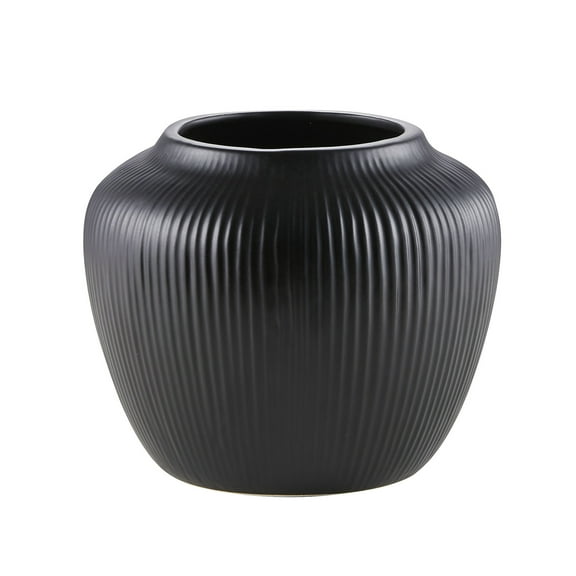 My Texas House 2-Pack, 5" Black Textured Stripe Round Stoneware Vase