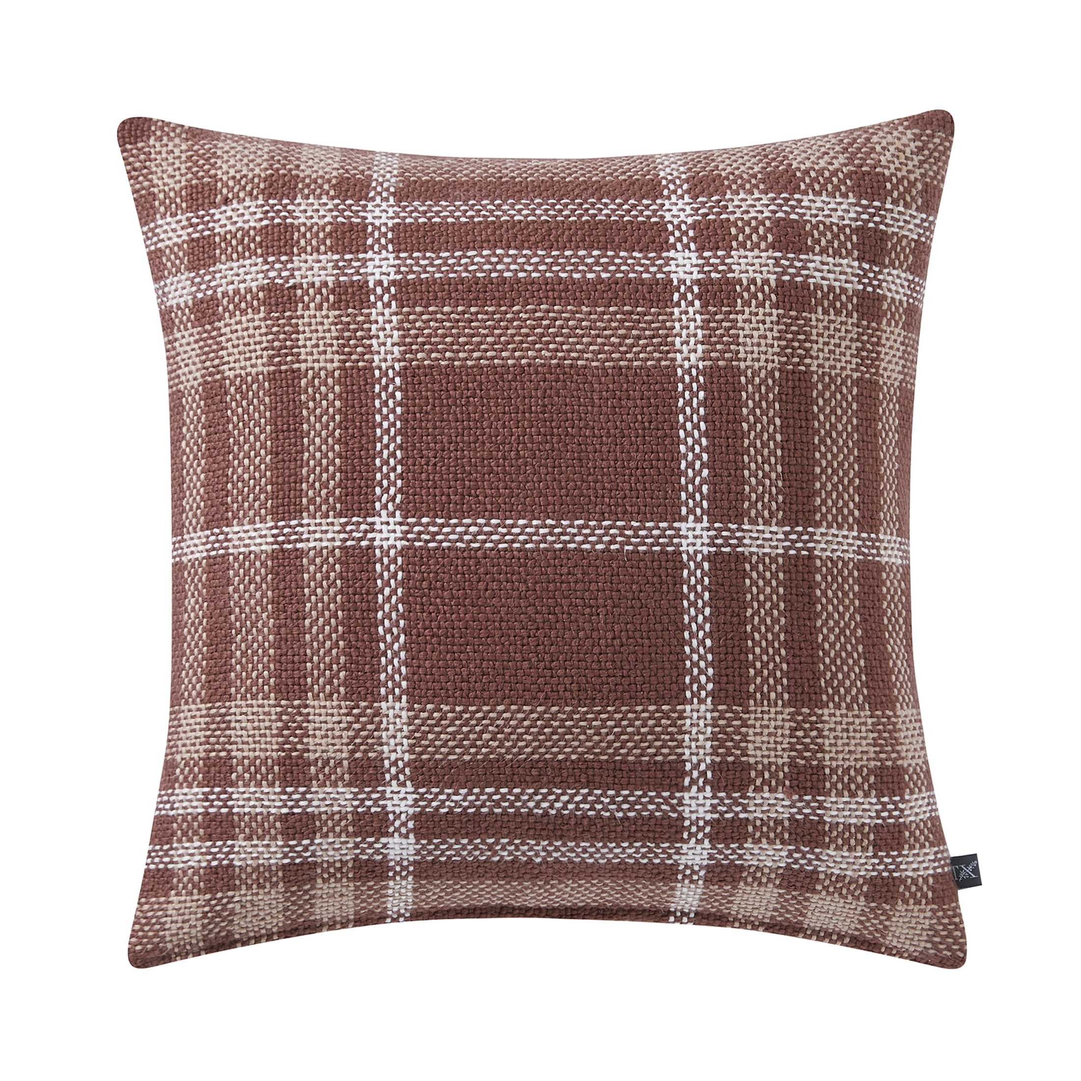 My Texas House 20" x 20" Aurelia Brown Plaid Cotton Decorative Pillow Cover