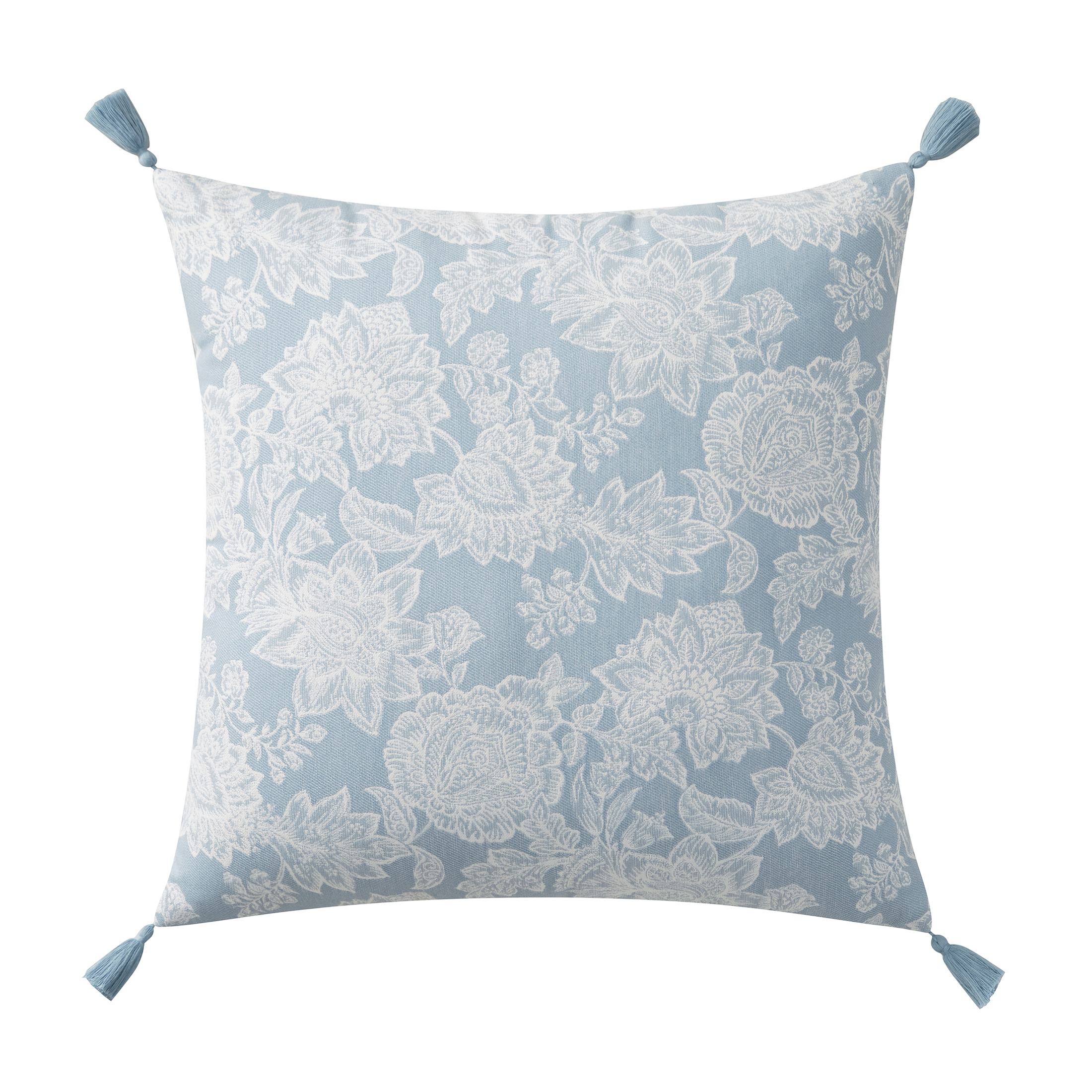 My Texas House 20" x 20" Blue Veronica Floral Tassel Decorative Pillow Cover - image 1 of 7