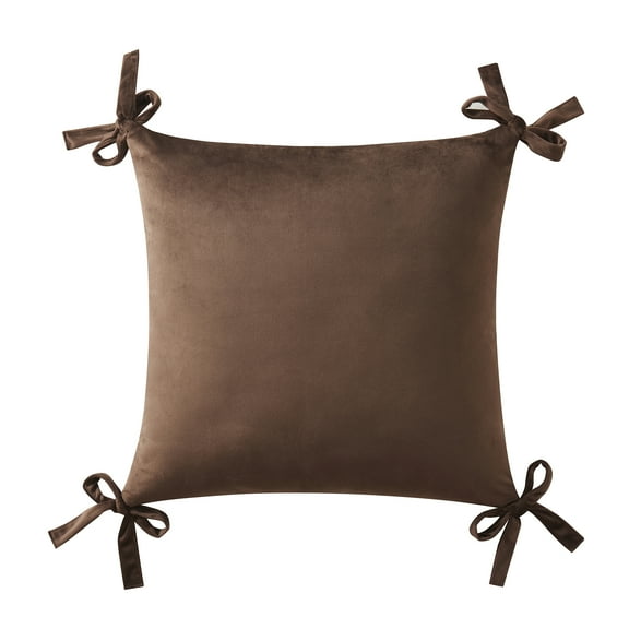 My Texas House 20" x 20" Brown Velvet Bow Decorative Pillow Cover