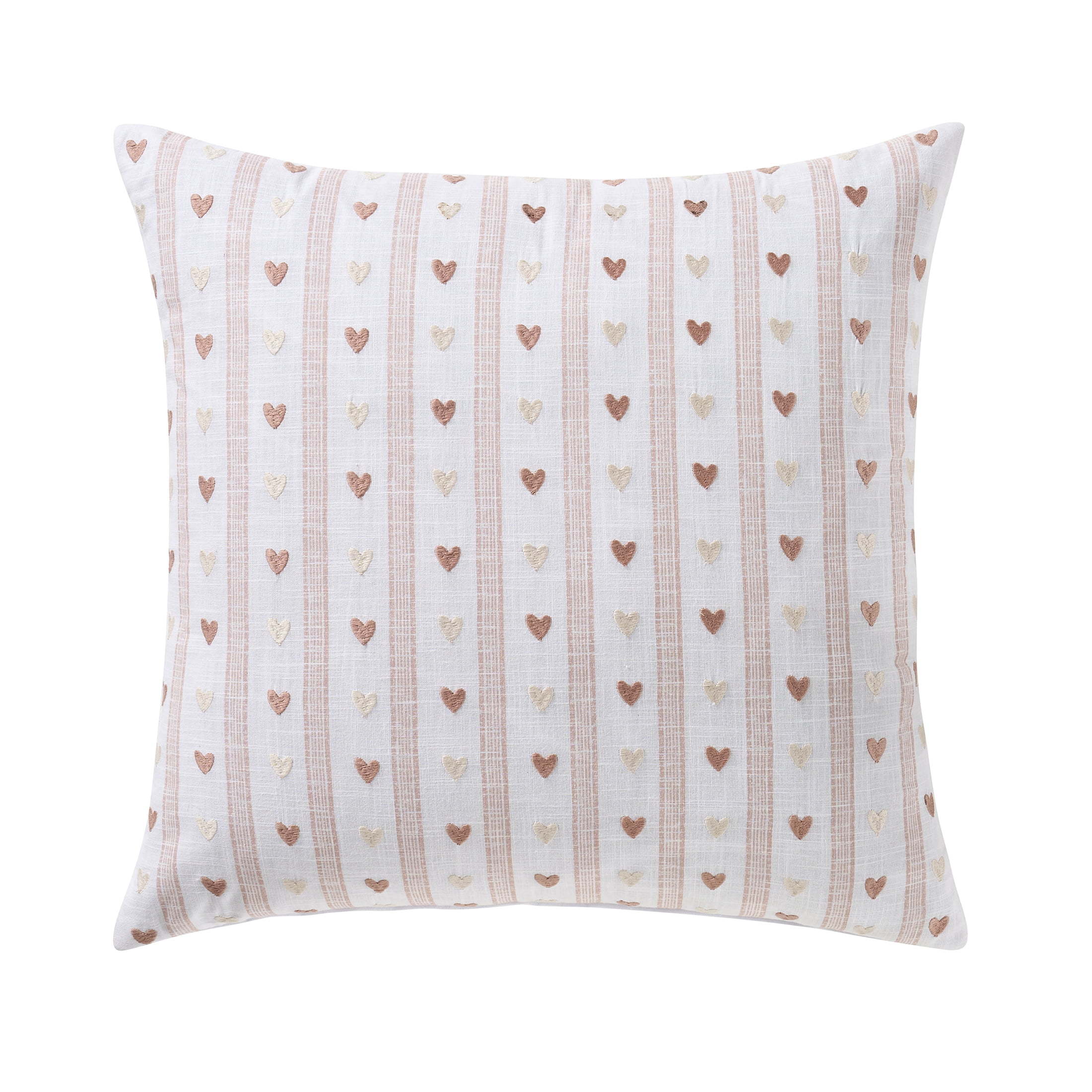 My Texas House 20" x 20" Marna White/Pink Hearts Cotton Decorative Pillow Cover