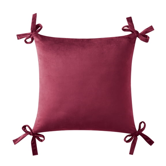 My Texas House 20 in x 20 in Red Velvet Bow Decorative Pillow