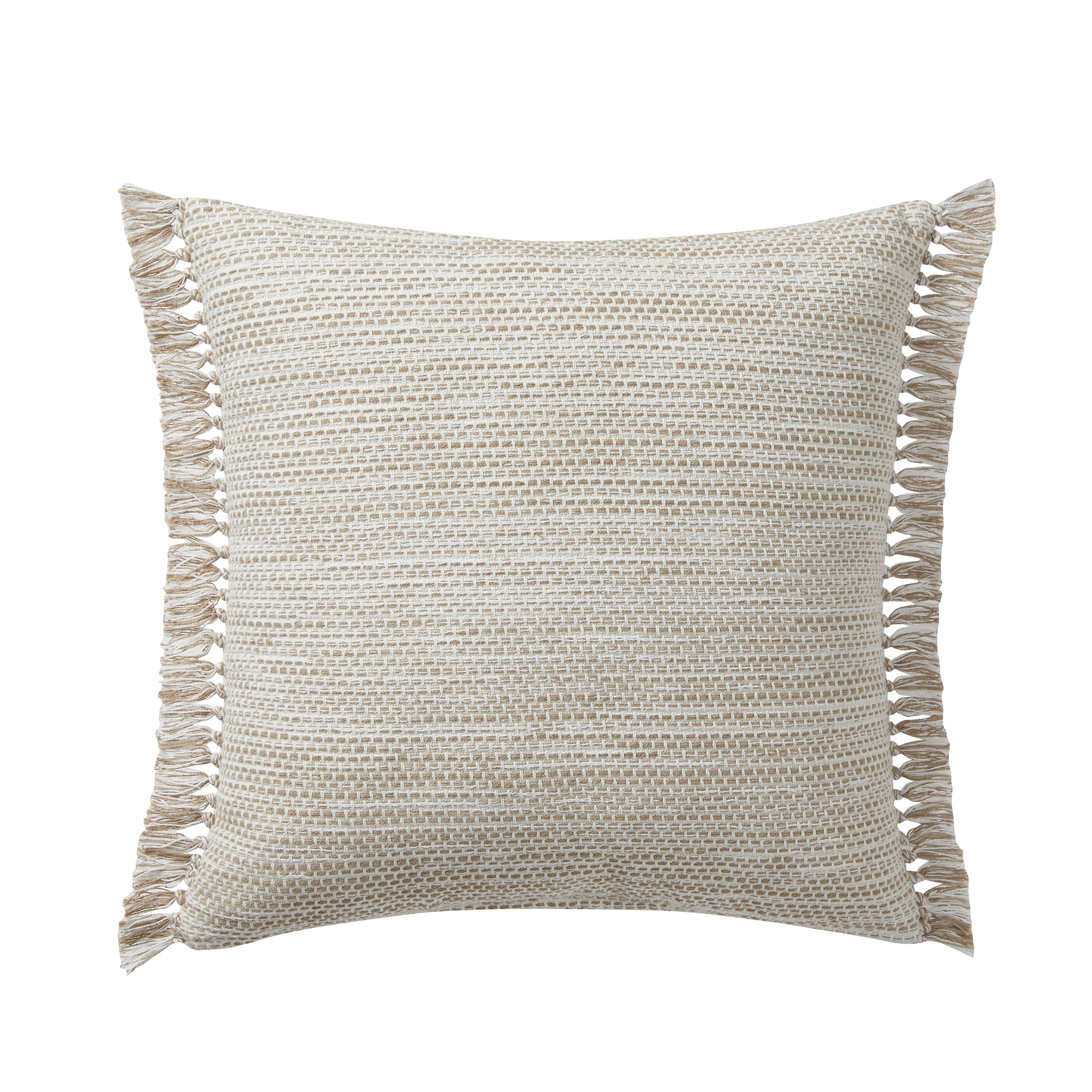 My Texas House 20" x 20" Taupe Alina Fringe Reversible Cotton Decorative Pillow