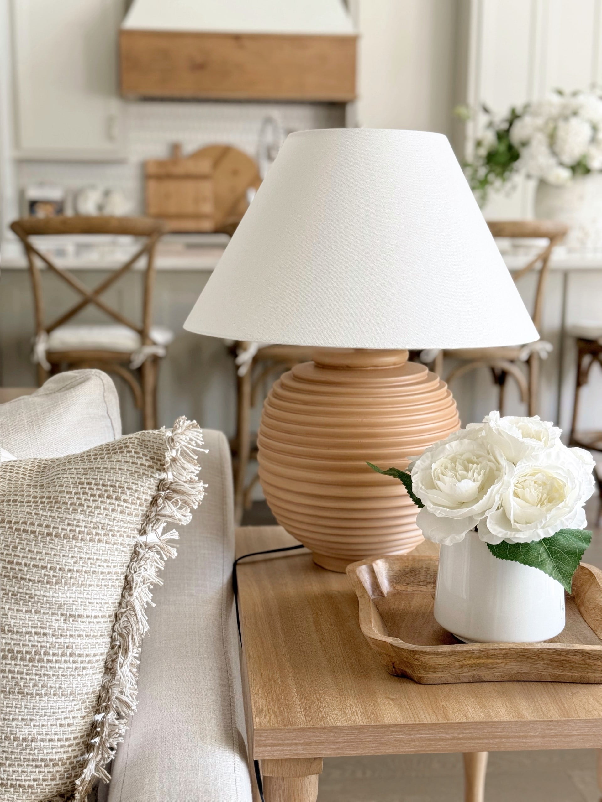 My Texas House 22'' Table Lamp with White Fabric Empire Shade Transitional Table Light Fixture for Living Room, Bedroom, or Office, Beige