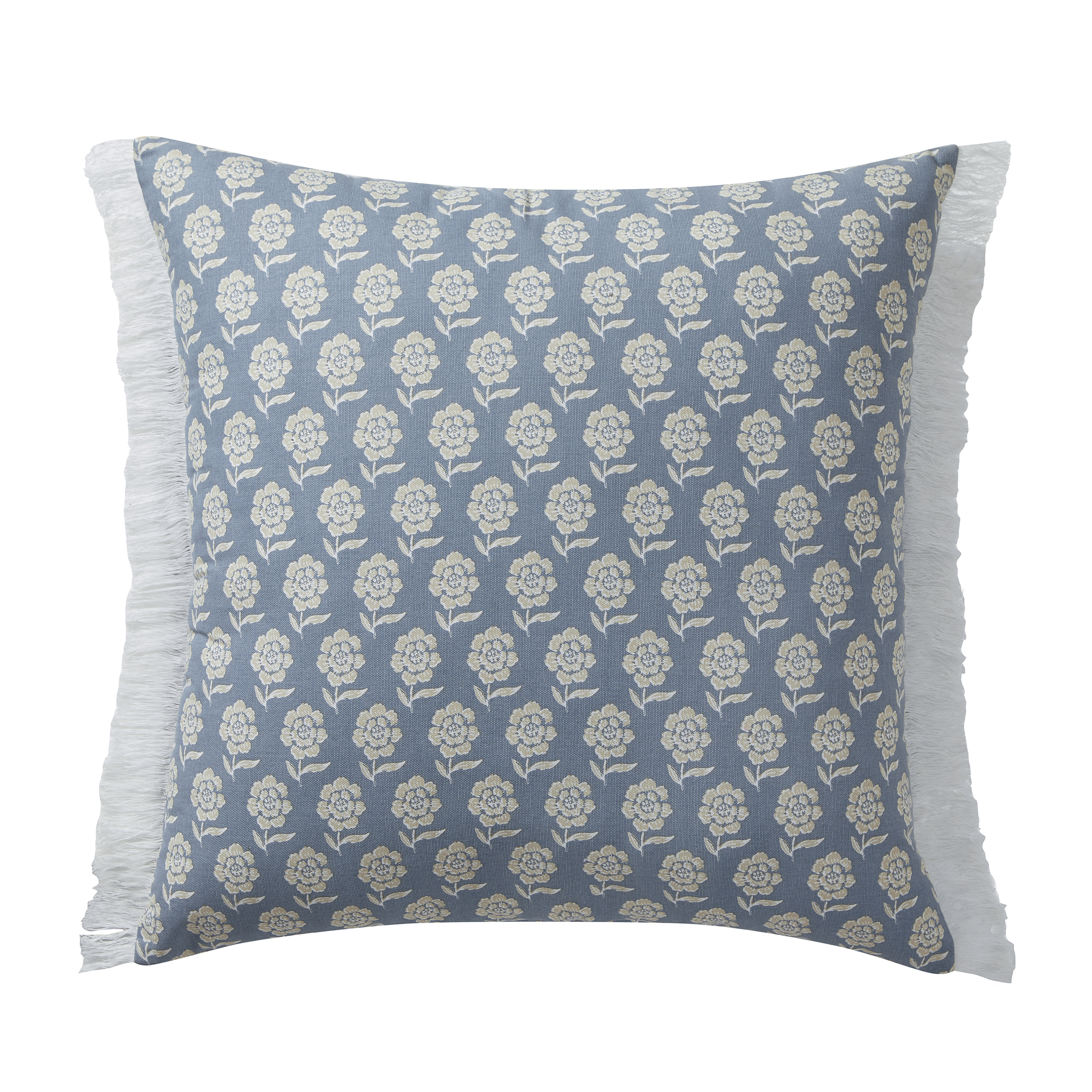 My Texas House 22" x 22" Ivory/Blue Meera Floral Fringe Cotton Decorative Pillow - image 1 of 7
