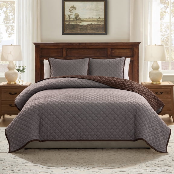 My Texas House Brown Houndstooth Cotton Quilt Set, 3-Piece, King