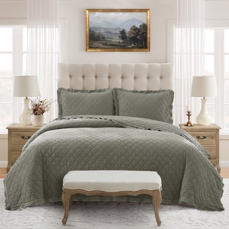 My Texas House Full/Queen Quilt Set, All-Season, 3-Piece, Sage Trellis