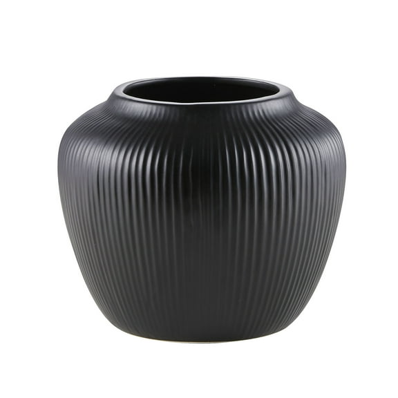 My Texas House 5" Black Textured Stripe Round Stoneware Vase