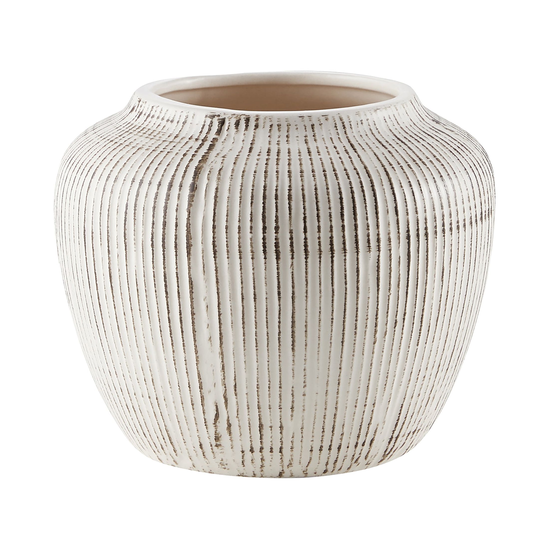 My Texas House 5 inch White Distressed Stripe Round Stoneware Vase, Size: 5 inch H