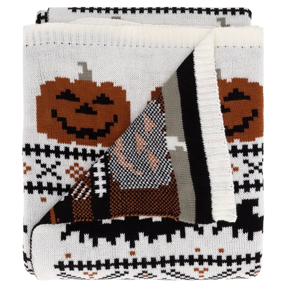 My Texas House Pumpkins and Bats Cotton Knit Throw, Multicolor, 50" x 60"