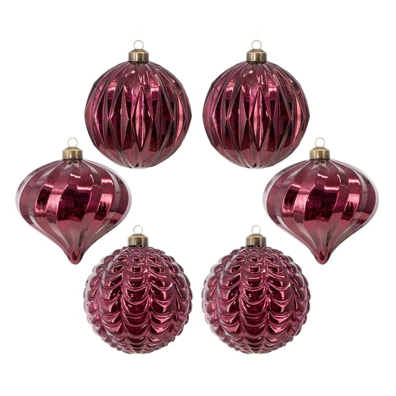 My Texas House 6-Count Burgundy Shatterproof Christmas Ornaments, 6"