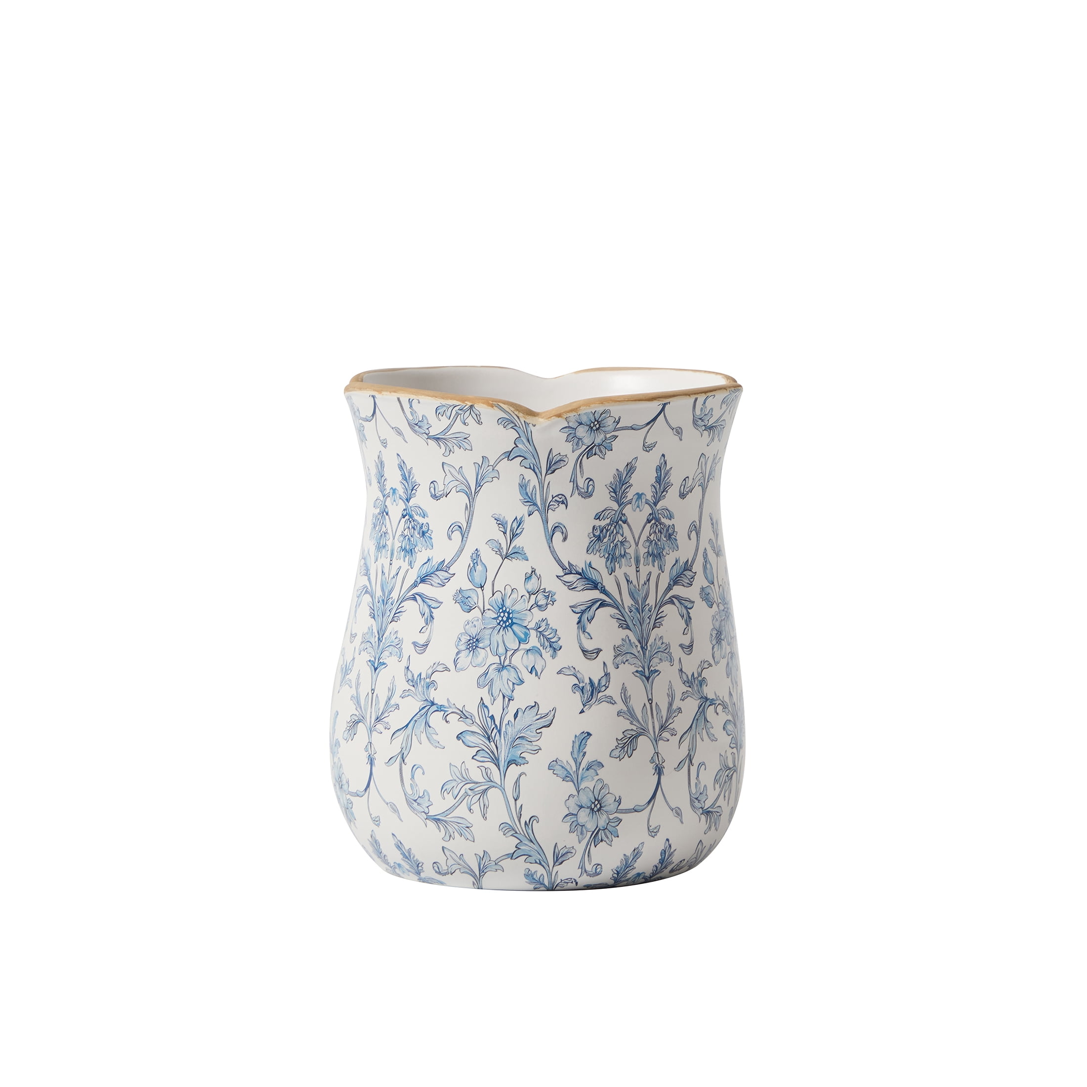 My Texas House 6" White/Blue Floral Scallop Trim Ceramic Vase