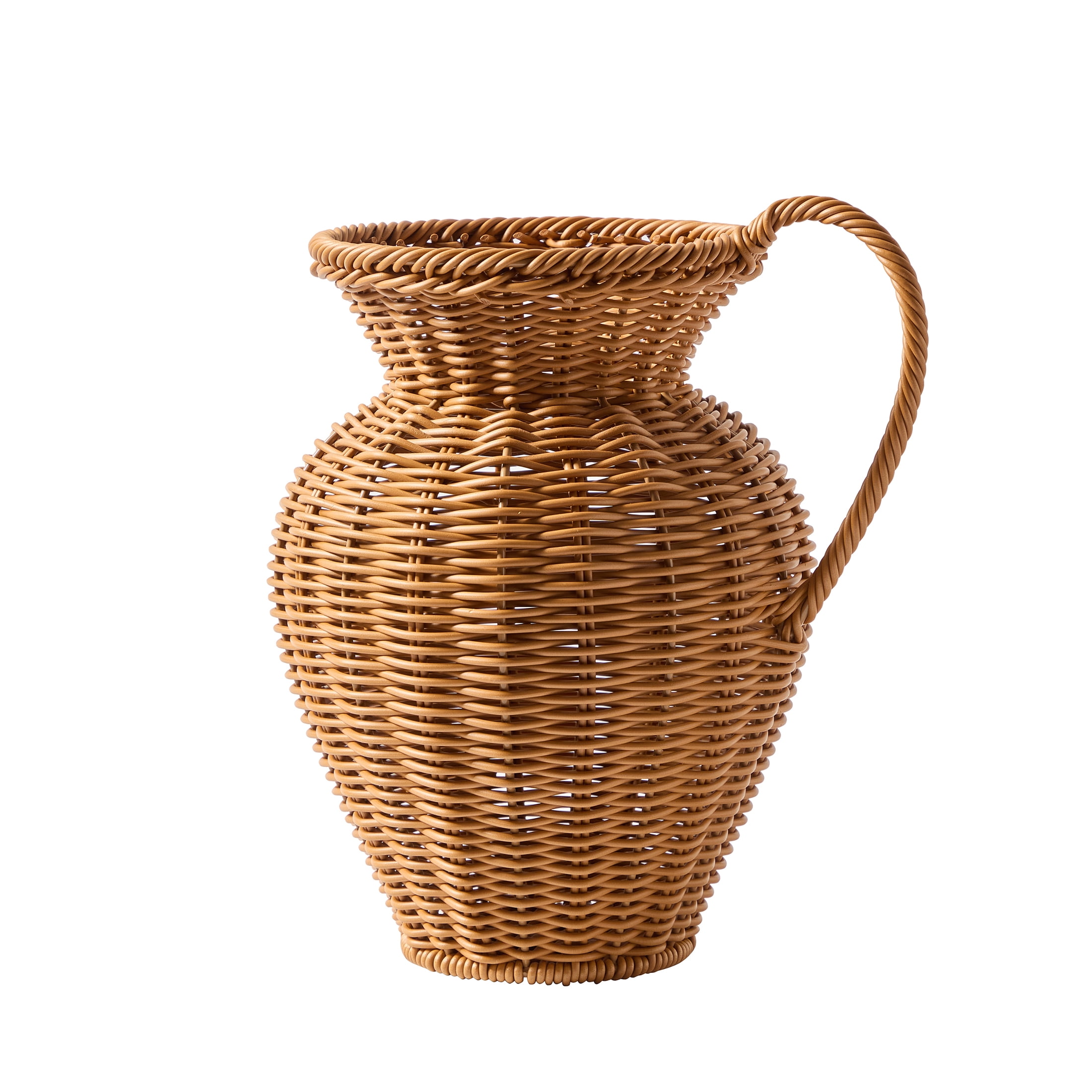 My Texas House 8" Brown Faux Rattan Pitcher Vase