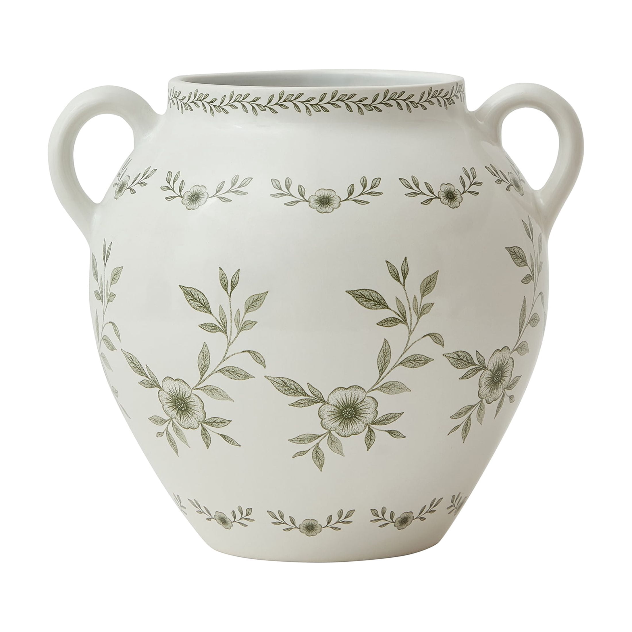 My Texas House 8" Green Double Handle Ceramic Floral Vase