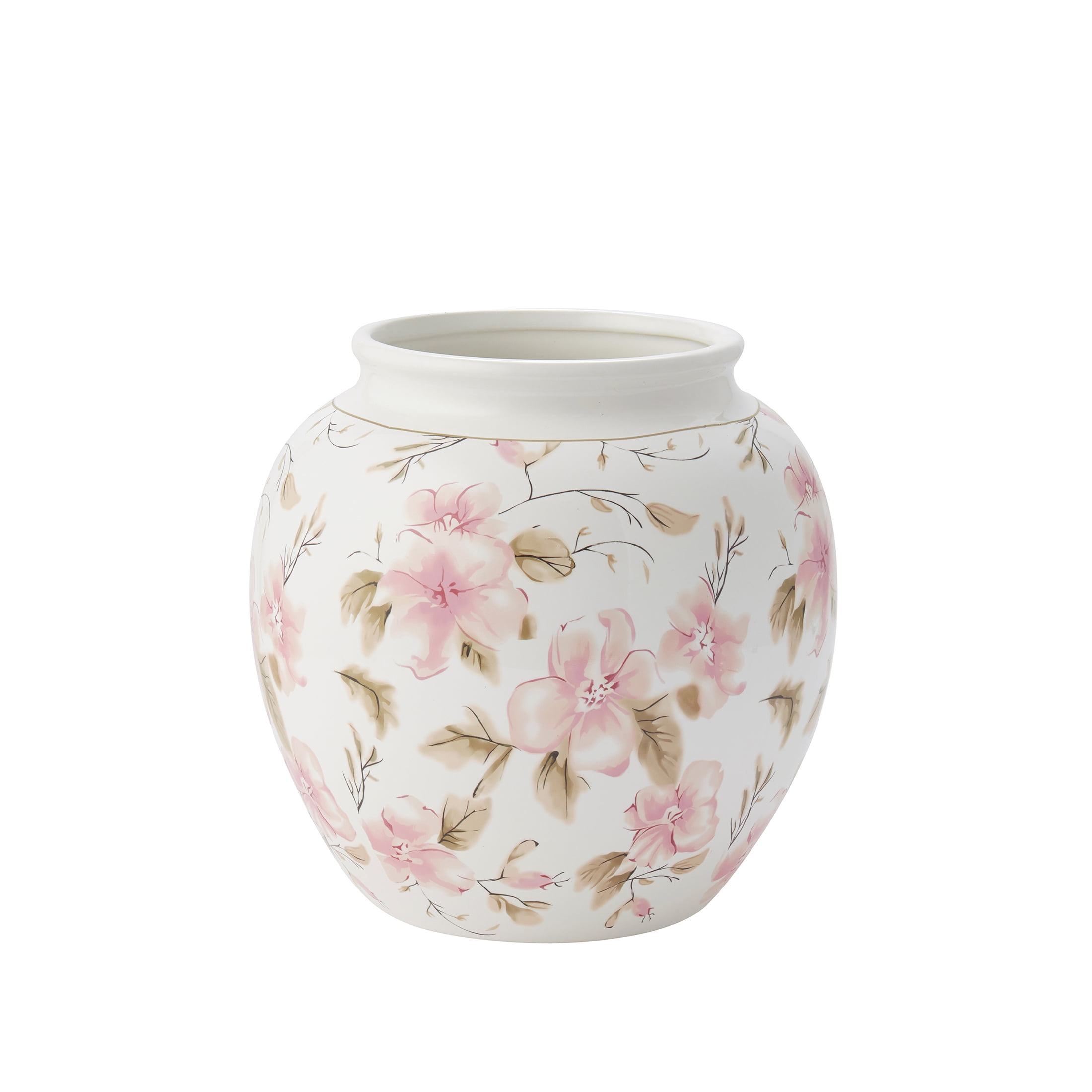 My Texas House 8" Pink Floral Round Ceramic Vase