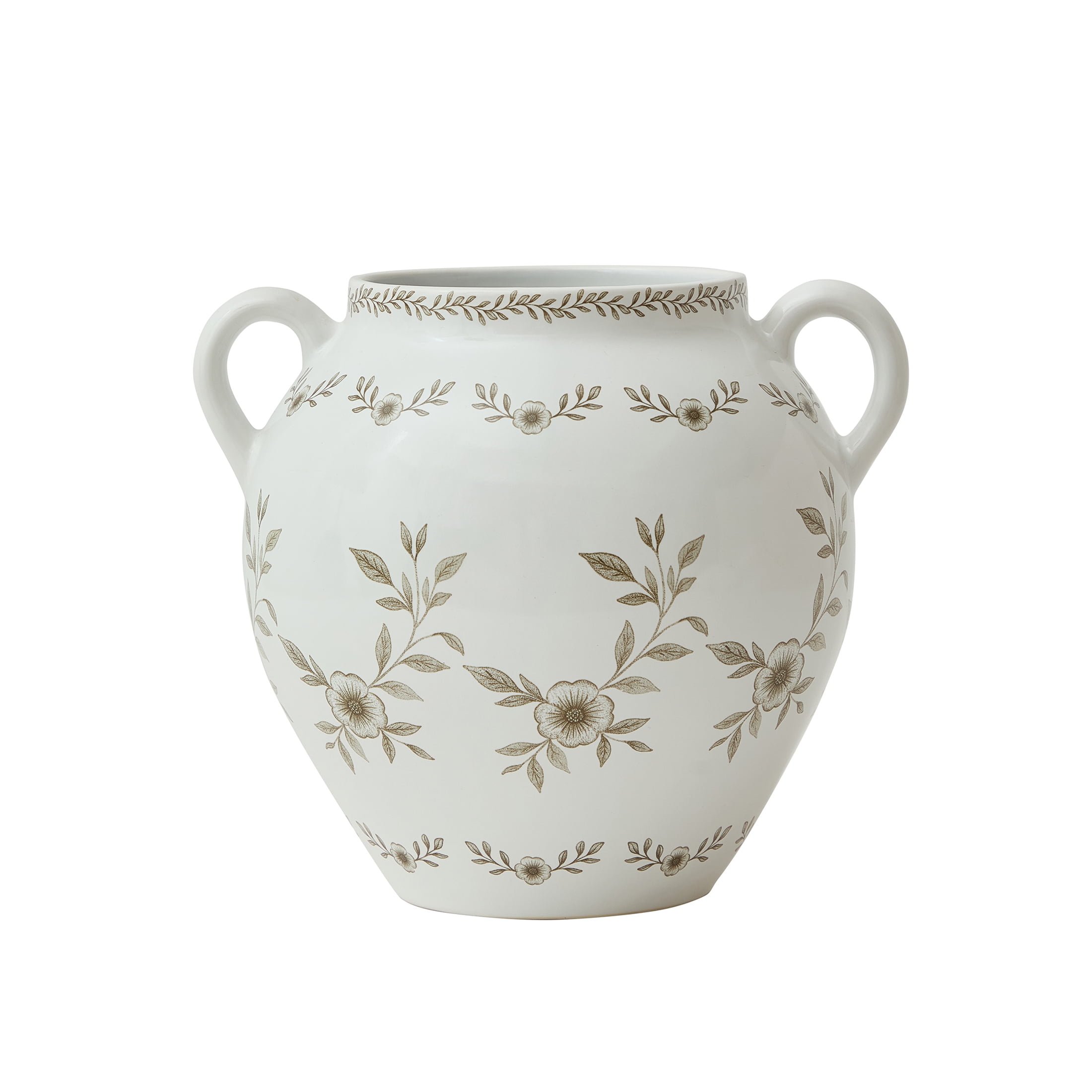 My Texas House 8" Taupe Double Handle Ceramic Floral Vase