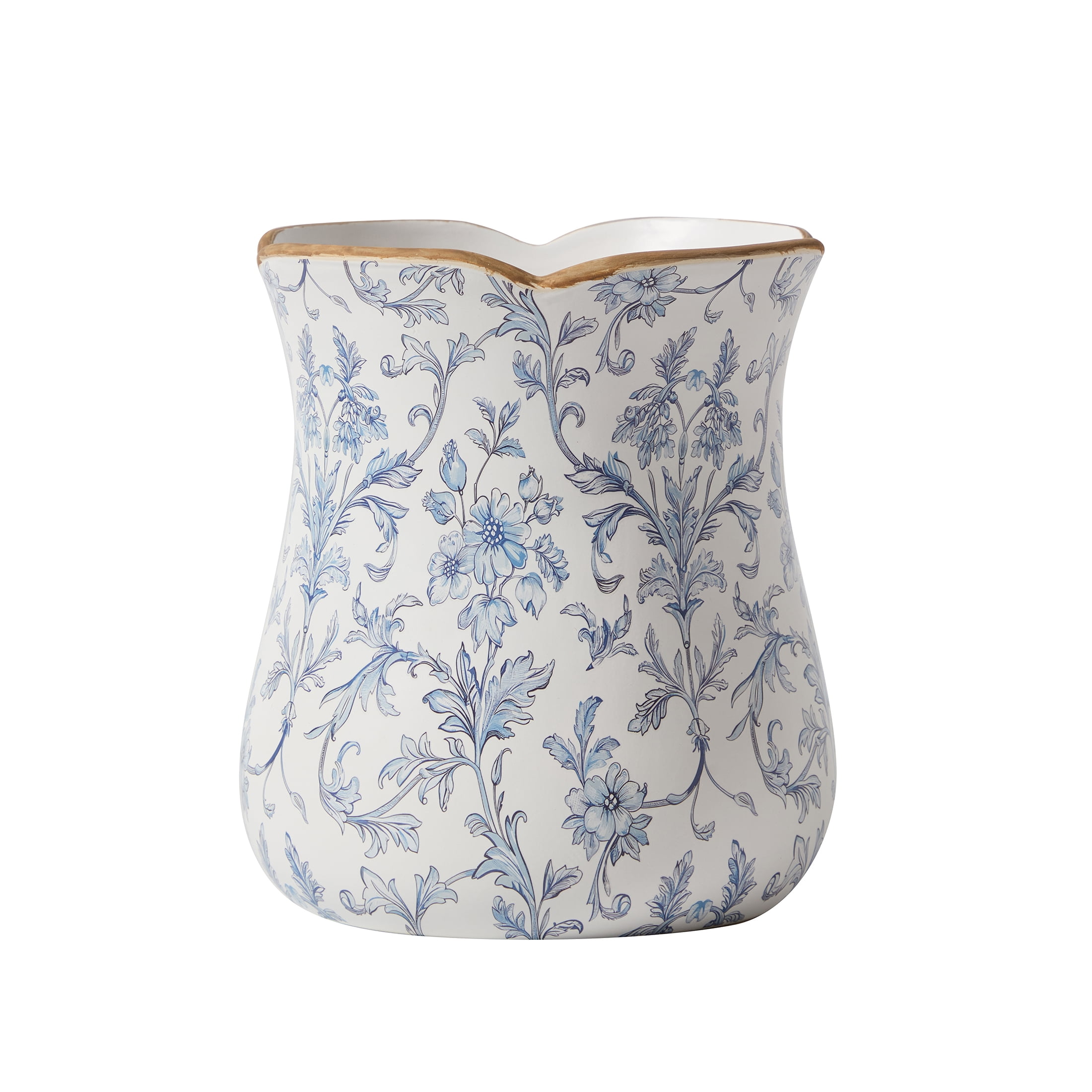 My Texas House 8" White/Blue Floral Scallop Trim Ceramic Vase