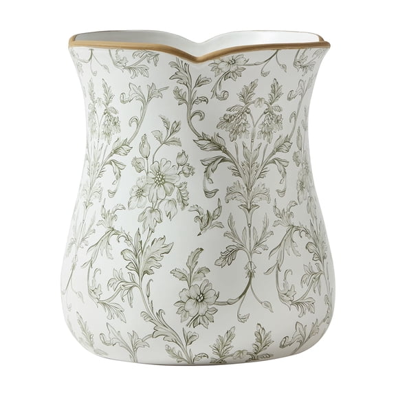 My Texas House 8 in White/Green Floral Scallop Trim Ceramic Vase