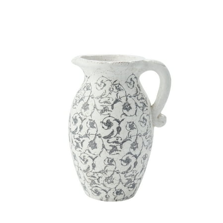 My Texas House 9" Ivory Scroll Pattern Ceramic Pitcher Vase