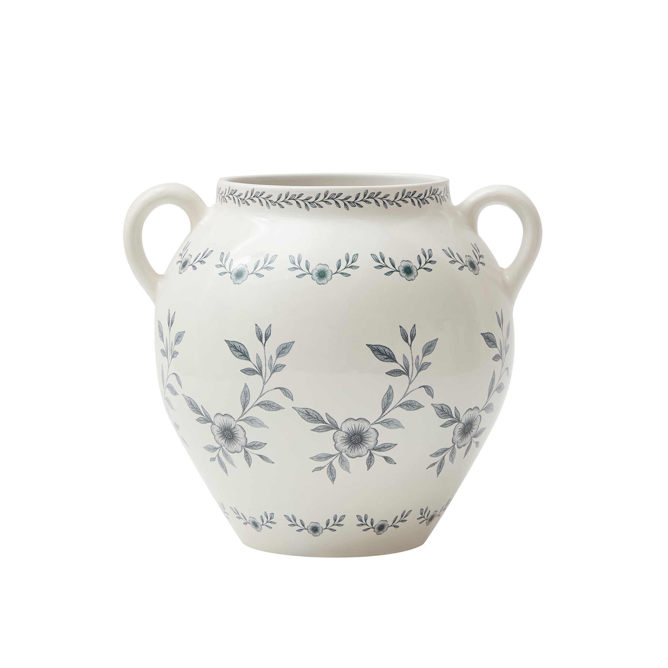 My Texas House 8" White Double Handle Ceramic Floral Vase