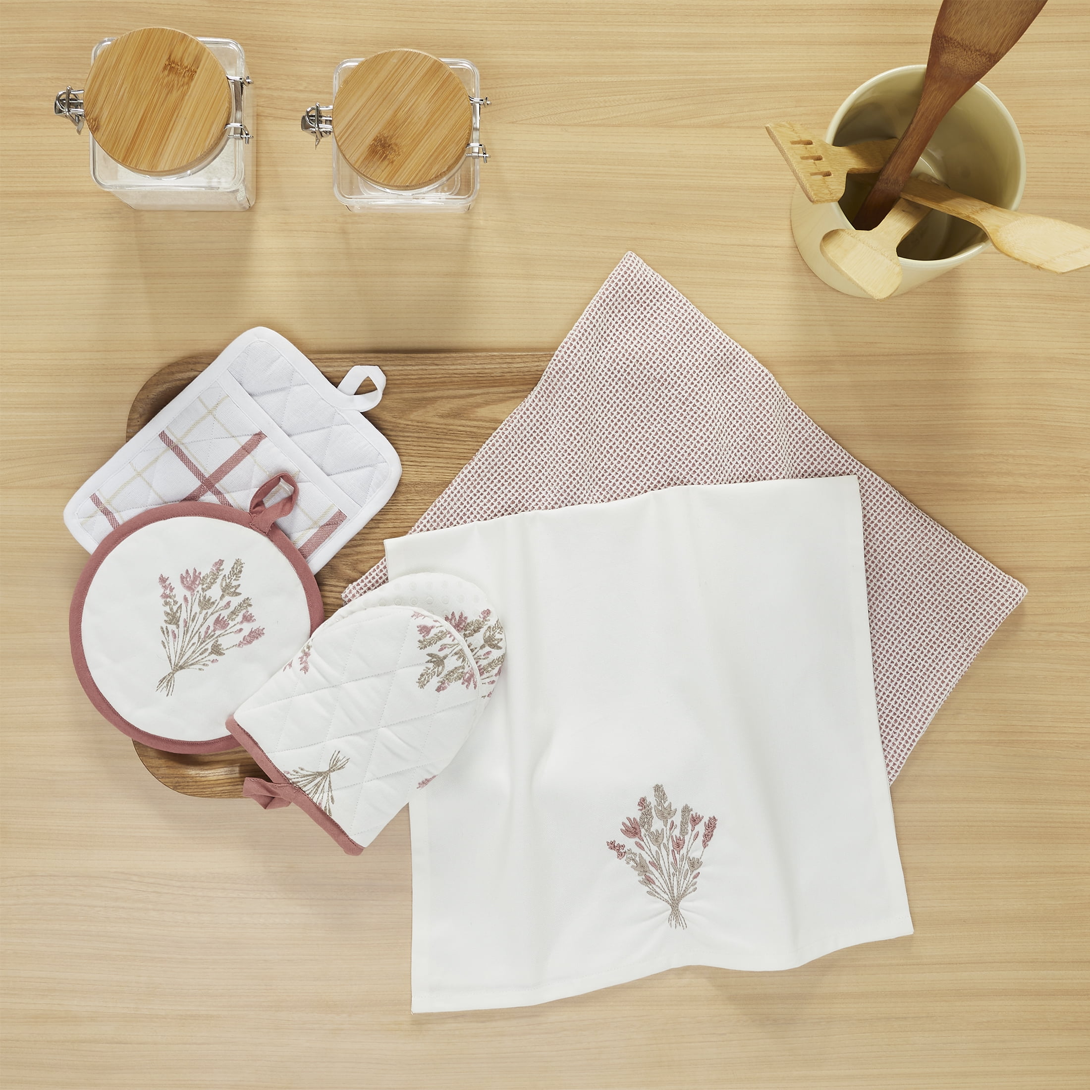 My Texas House Adalee Lace 5-Piece Kitchen Set Pink Stripes