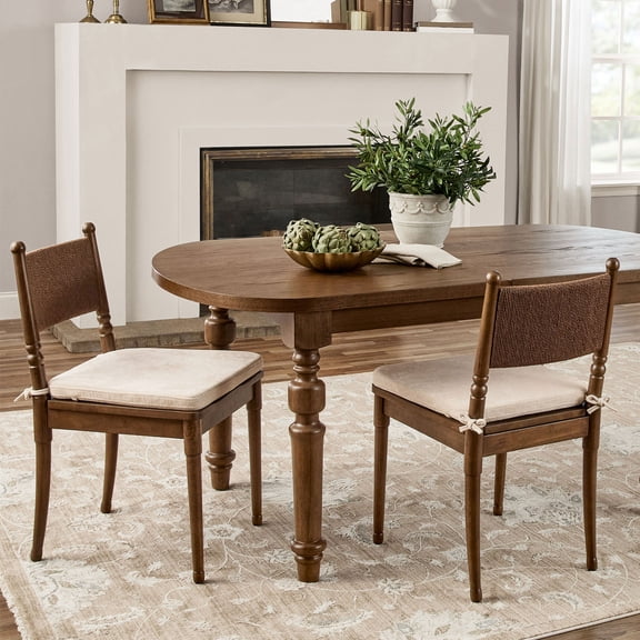 My Texas House Adler Wood Dining Chairs with Removable Seat Cushion, Set of 2, Provincial Brown Finish