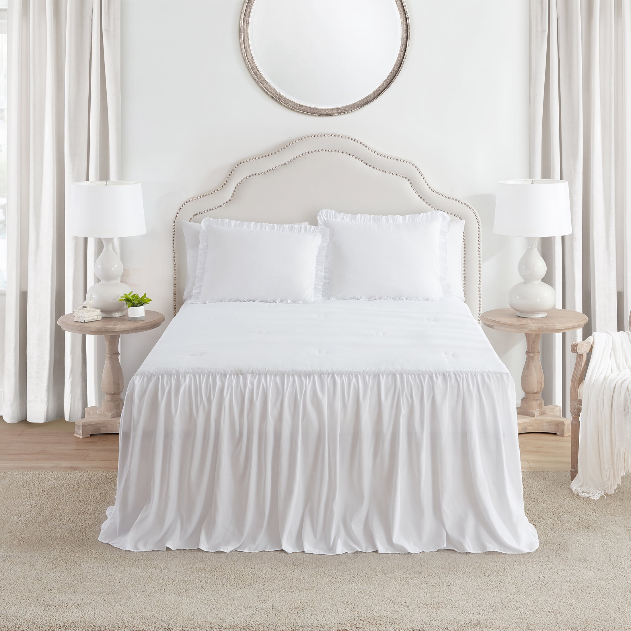 My Texas House Angelina Draping Ruffle Polyester Adult 2-Piece Bedspread Set, Bright White, Twin