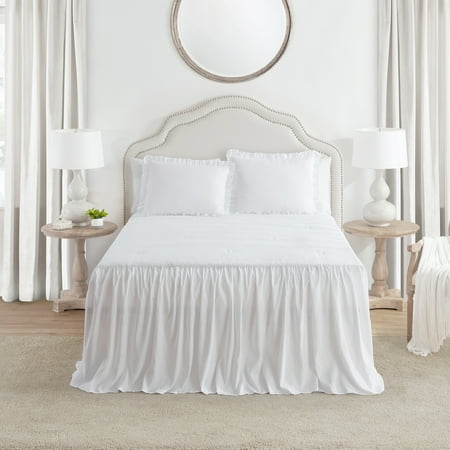 My Texas House Angelina Draping Ruffle Polyester Adult 2-Piece Bedspread Set, Bright White, Twin