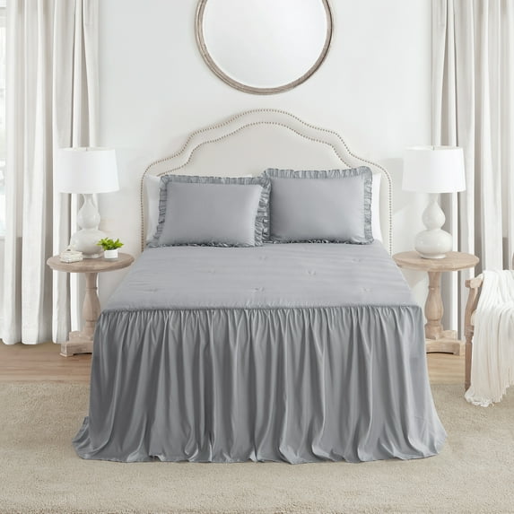 My Texas House Angelina Draping Ruffle Polyester 3-Piece Bedspread Set, Harbor Mist, King